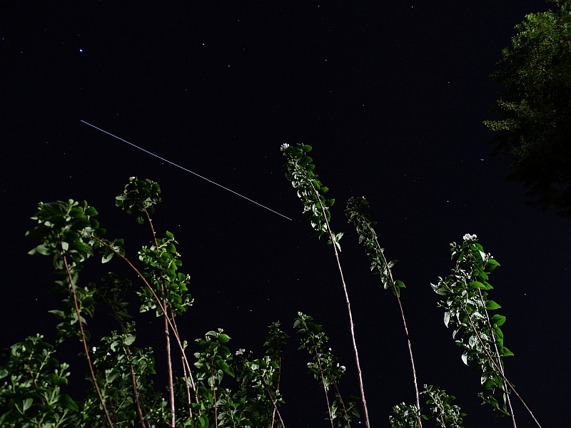 Strichspuraufnahme der ISS, fotografiert am 16.05.2020 um 03:08 MESZ in der Bonner Südstadt